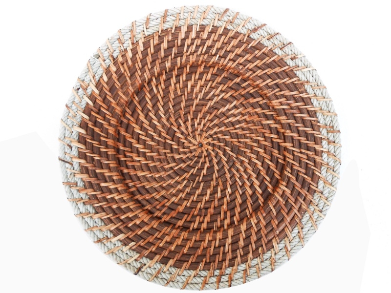 Premium Rattan Charger Plate with Rope Rim - Handwoven Dining Decor